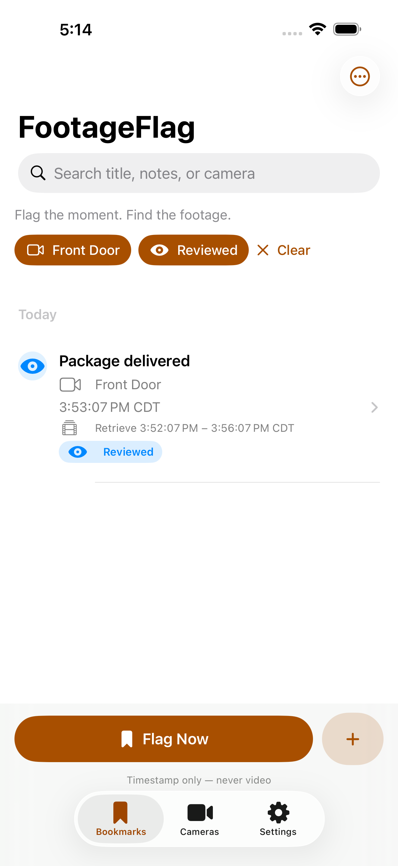 FootageFlag camera and review-status filters